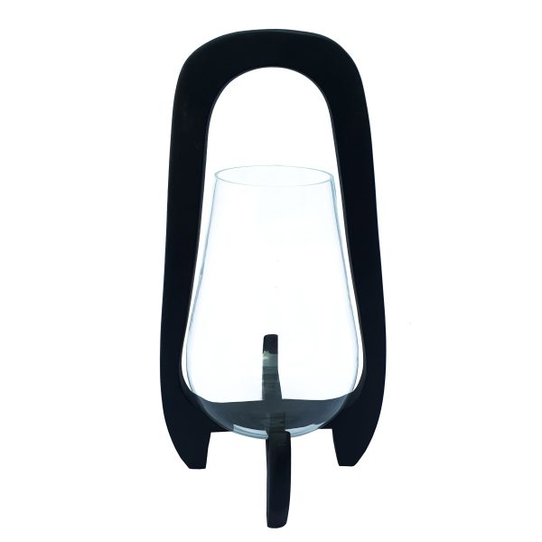 15 H Glass Lantern W  Wood Handle, Black Online Sale